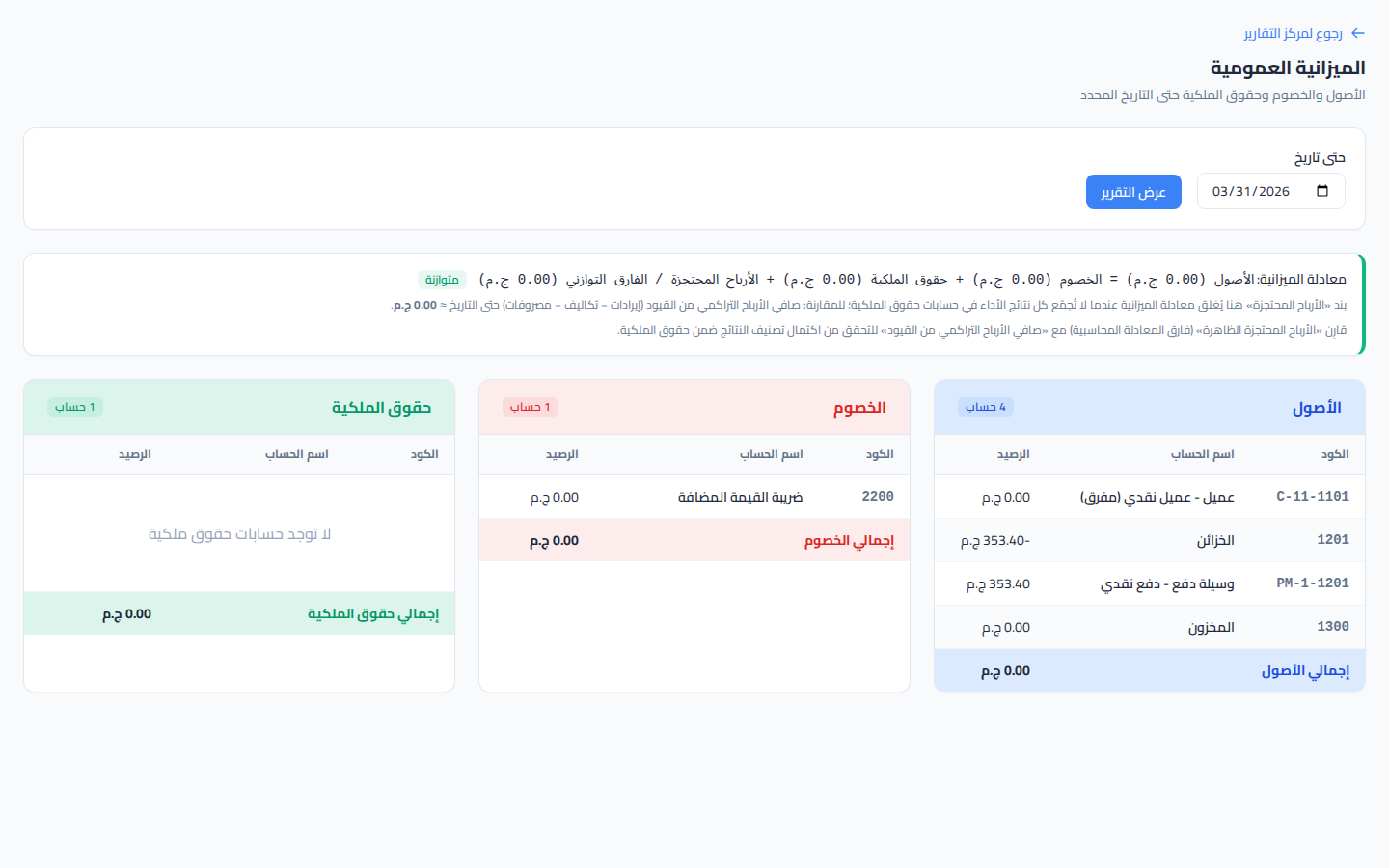 لقطة شاشة الميزانية العمومية