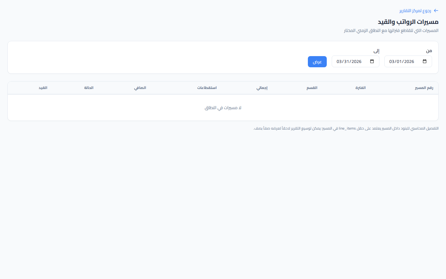 لقطة شاشة محاسبة الرواتب فى التقارير